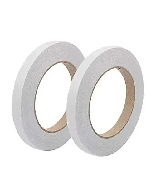 Two narrow rolls of white tape on cardboard cores, on a white background.